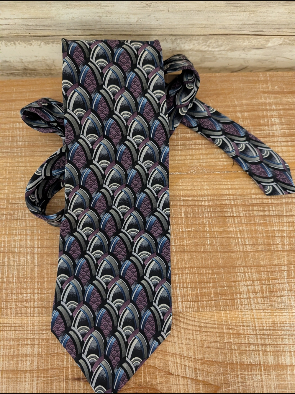 J. Garcia Black, Purple & Blue Art Deco Pattern Tie
